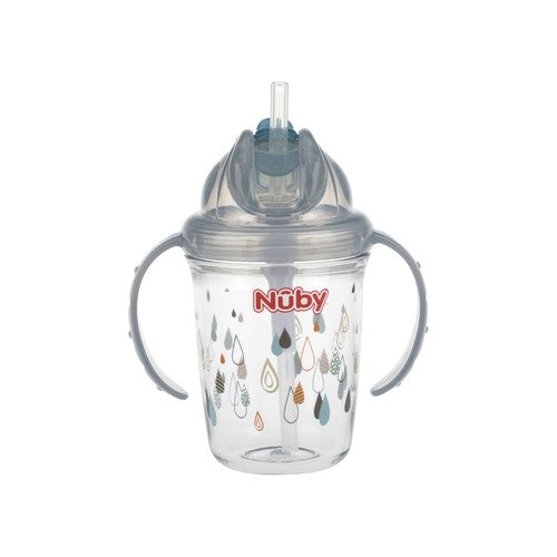 Grå Nüby Flip-it kop med sugerør og håndtag