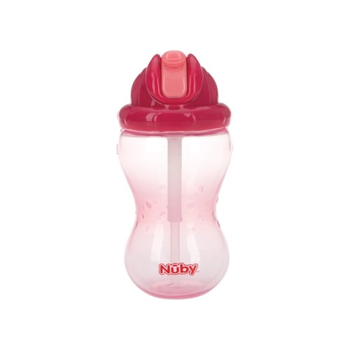 Pink Nüby No-spill flaske med sugerør og flip cover