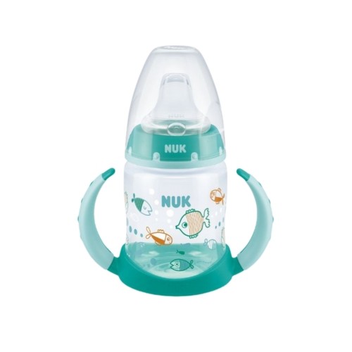 NUK First Choice+ Learner Bottle drikkekop med håndtag og printet motiv