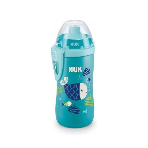 NUK Junior Cup drikkeflaske i blå med skub-op tud og sødt print