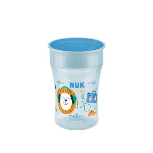 Blå NUK Magic Cup drikkekop til børn fra 8 måneder med print på koppen
