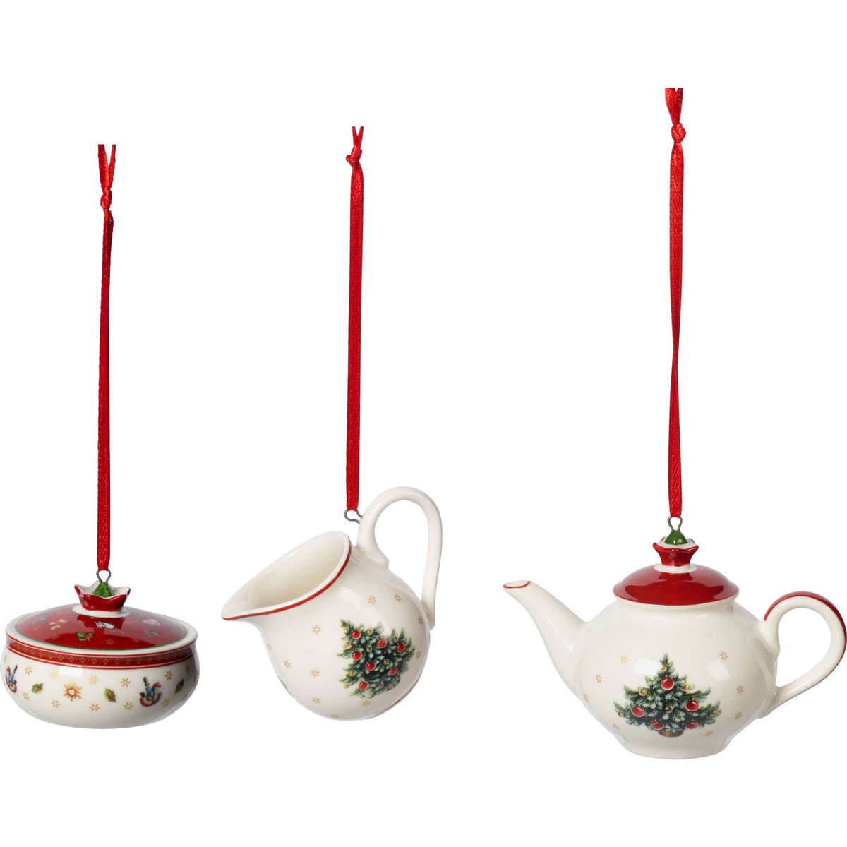 Villeroy & Boch Toy's Delight julepynt i form af kaffesæt i tre dele, hvid og rød