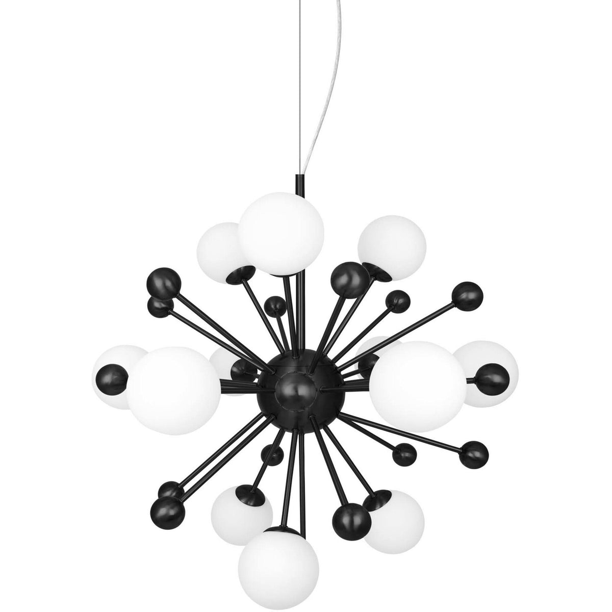 Globen Lighting pendel Copernicus i sort med glaskopper i opalglas