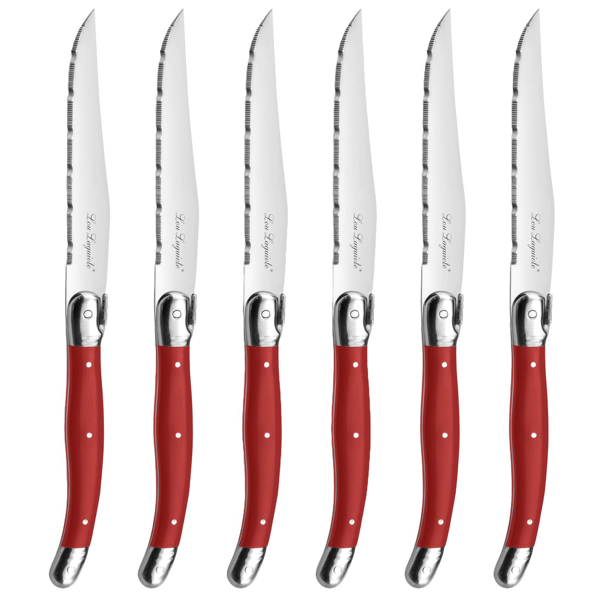 Lou Laguiole Tradition grillknive i rød, sæt med 6 knive