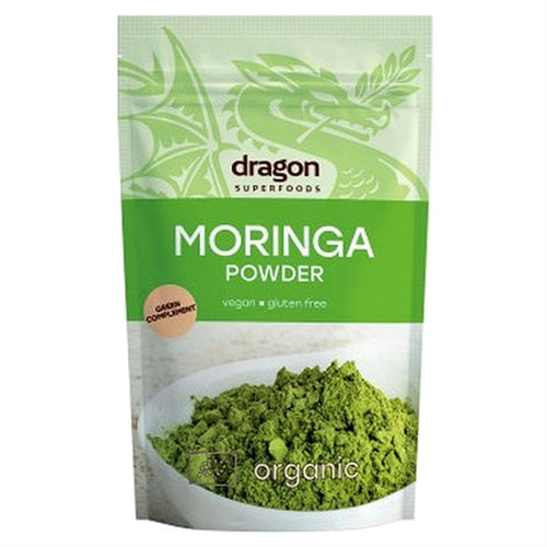 Pakke med moringa pulver, 200 gram, fra Dragon Superfoods