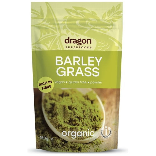 Pakning med økologisk byggræs, 150 gram, fra Dragon Superfoods