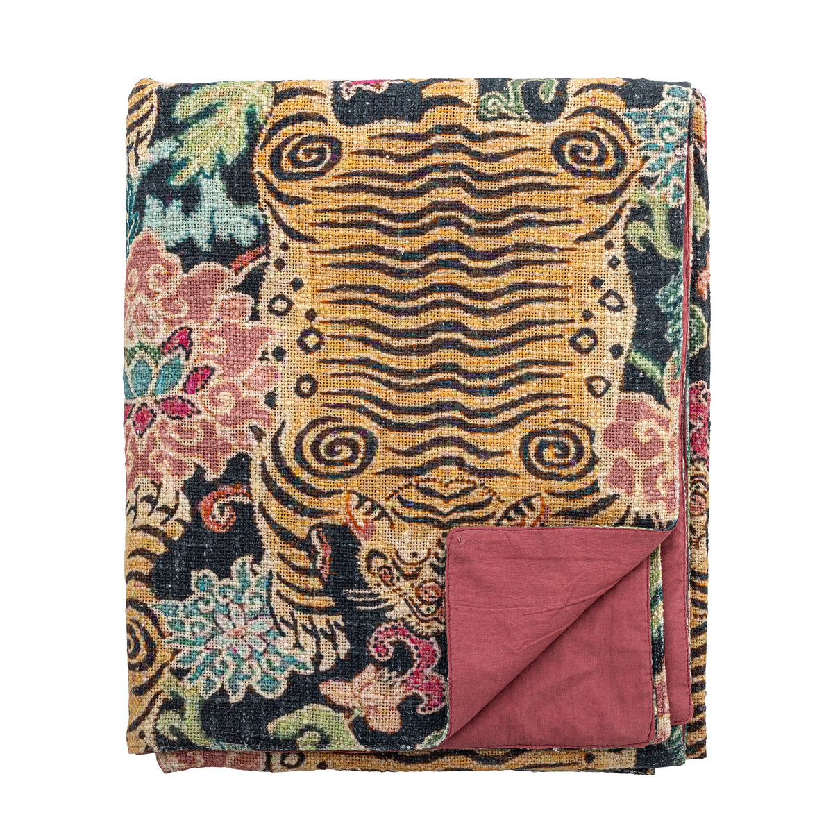 Lester plaid fra Creative Collection med stiliseret tiger på beige baggrund