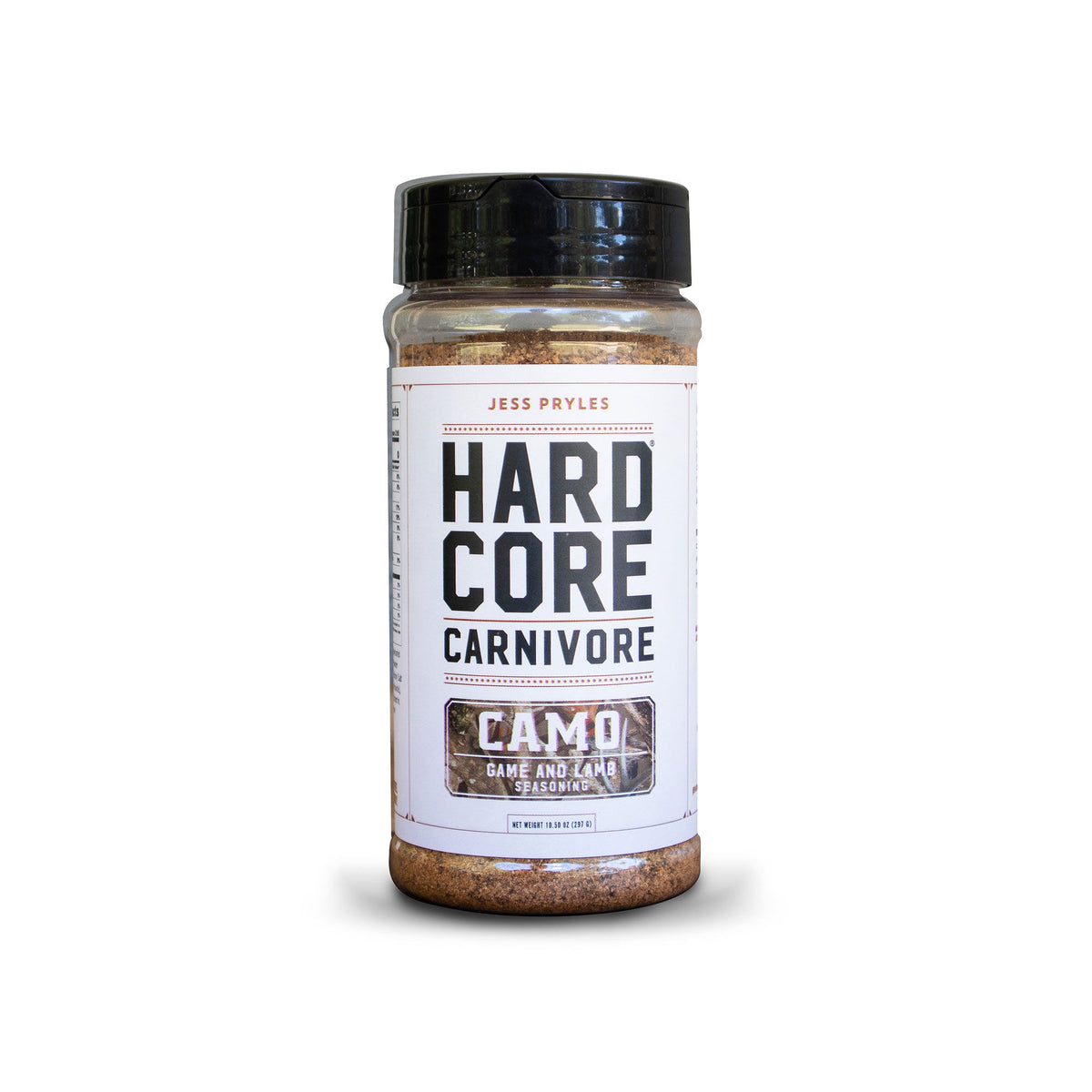 Hardcore Carnivore Large Camo krydderiblanding, 297 g i Texas size-shaker