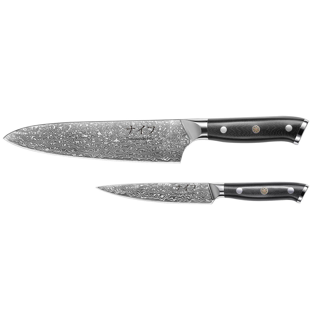 Knivsæt med to dele fra Damascus by Hâws med kokkekniv og universalkniv