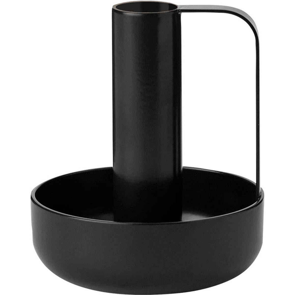 Sort Ida lysestage fra Stelton med håndtag mellem fad og stage