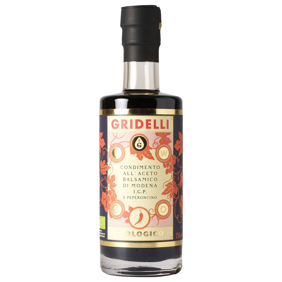 Flaske med Gridelli økologisk balsamico I.G.P. med peproncino, 250 ml