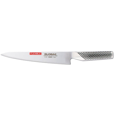 Se Global G-20 bred fileteringskniv 21 cm fleksibel Rustfrit stål ✔ Kæmpe udvalg i Global ✔ Hurtig levering: 1 - 2 Hverdage samt billig fragt - Varenummer: NDN-25875-01 og barcode / Ean: '4943691820488 på lager - Udsalg på Home & Garden - Kitchen & Dining - Kitchen Tools & Utensils - Kitchen Knives Spar op til 51% - Over 1160 kendte mærker på udsalg