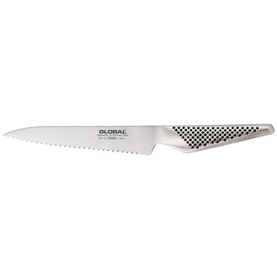 Se Global Global GS-14R universalkniv 15 cm bølgetandet Rustfrit stål ✔ Kæmpe udvalg i Global ✔ Hurtig levering: 1 - 2 Hverdage samt billig fragt - Varenummer: KTT-25912-01 og barcode / Ean: '4943691614483 på lager - Udsalg på Køkken & madlavning - Køkkenknive & Knivtilbehør - Brødknive Spar op til 61% - Over 1354 design mærker på udsalg