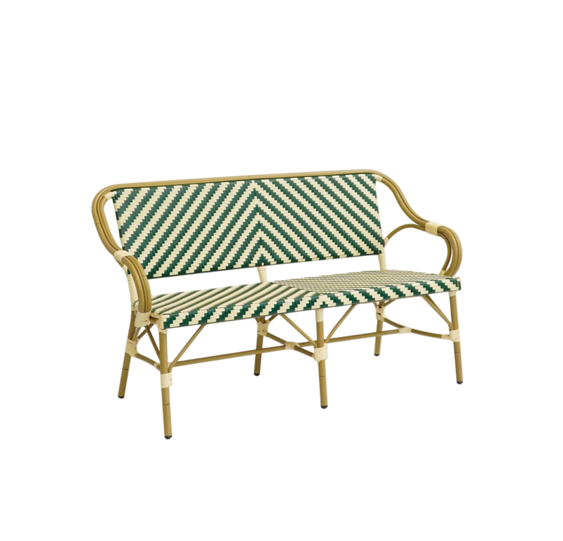 Paris - Cafébænk m. armlæn - Flet - Grøn-beige