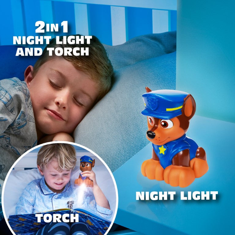 Paw Patrol Chase natlampe og lygte i figurform til børneværelset