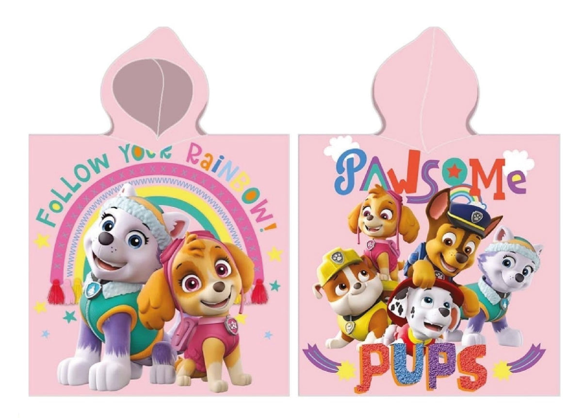 Paw Patrol poncho badehåndklæde med hætte i bomuld til børn
