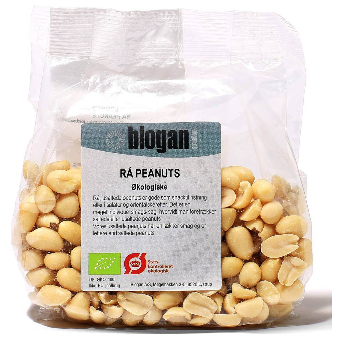 Pose med rå økologiske peanuts fra Biogan, 200 gram