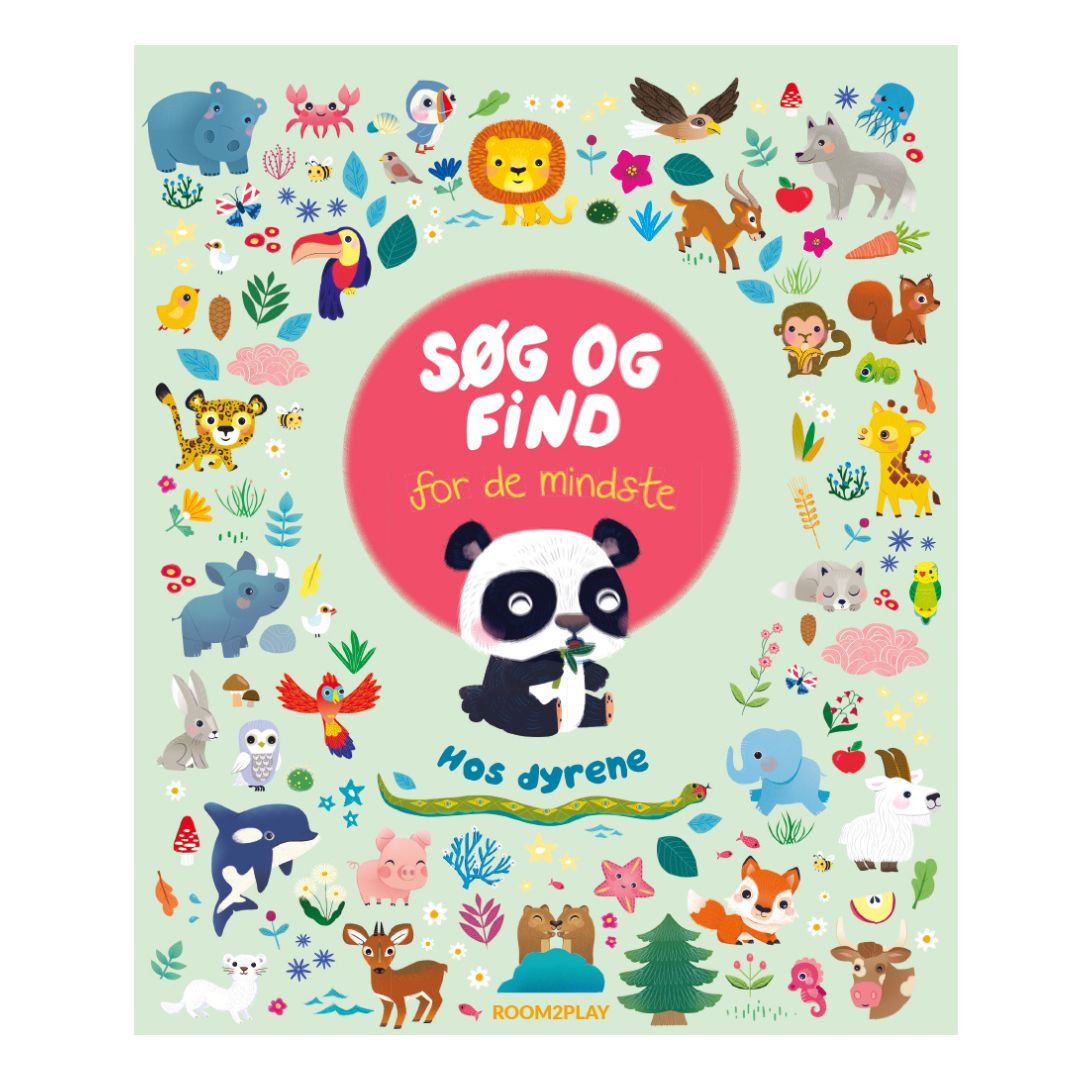 Stor søg og find bog med dyr og en lille spurv, godnatbog fra Forlaget Room2Play