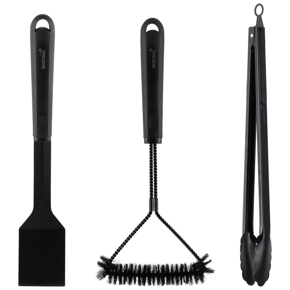 Mustang Black Line grillredskabssæt med grilltang, stegespade og grillbørste