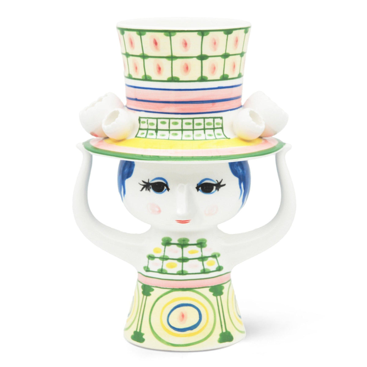 Grøn Bjørn Wiinblad Lady with hat vase med håndmalede detaljer, 24,5 cm