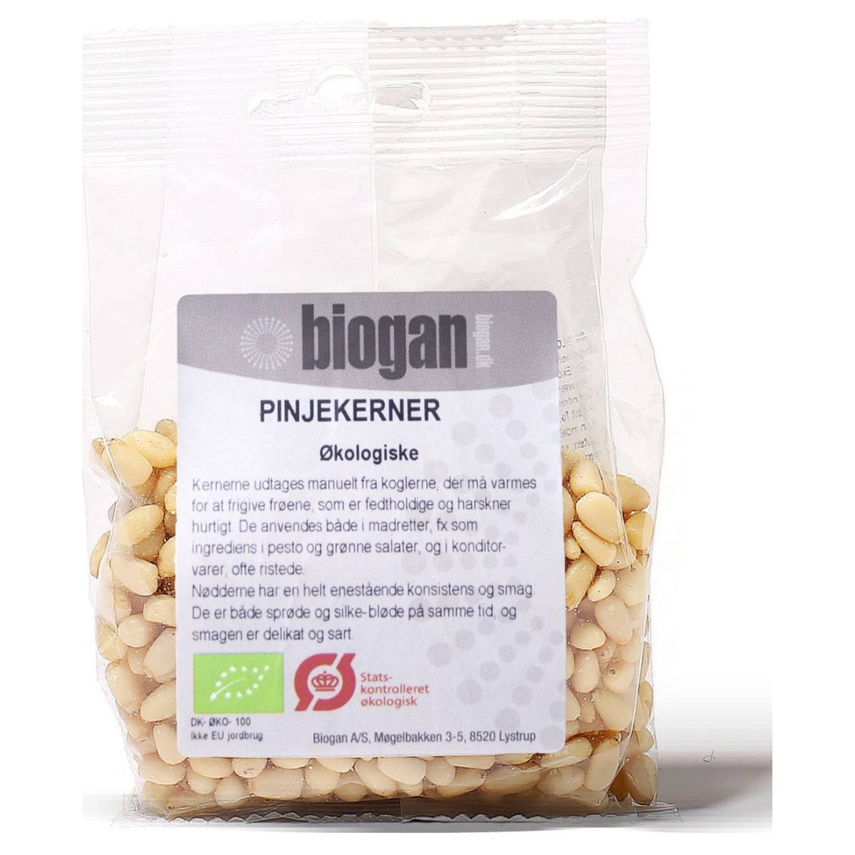 Lille pose med økologiske pinjekerner fra Biogan, 75 gram