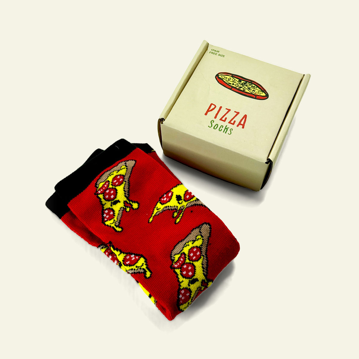 Sokker dekoreret med pizzaslices