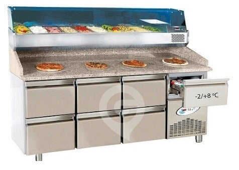 Frenox pizzadisk med syv skuffer til dejplader og dejbakker