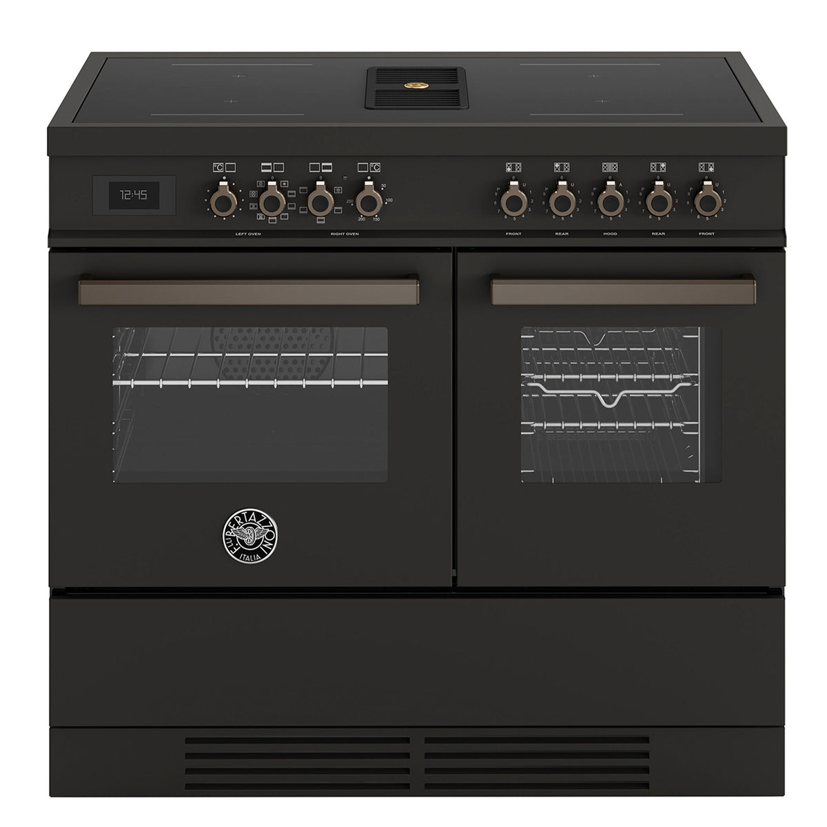Bertazzoni PROCH104I2ECAT induktionskomfur med emhætte og to ovne i mat grafitfinish carbonio