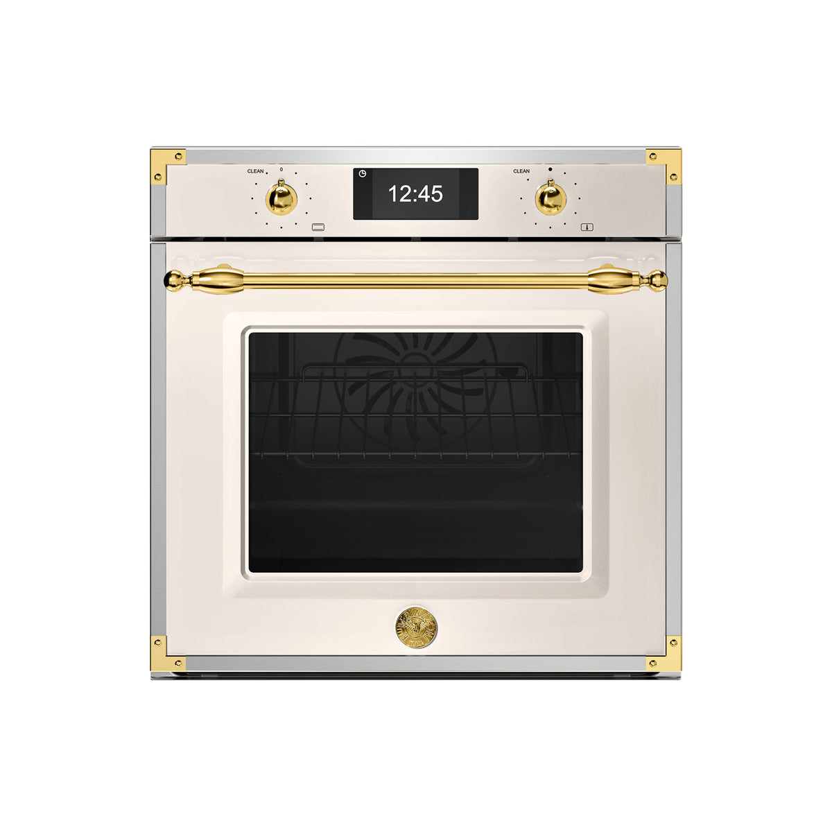 Bertazzoni Heritage dampovn i elfenbenshvid med guldfarvede detaljer, 80 liter