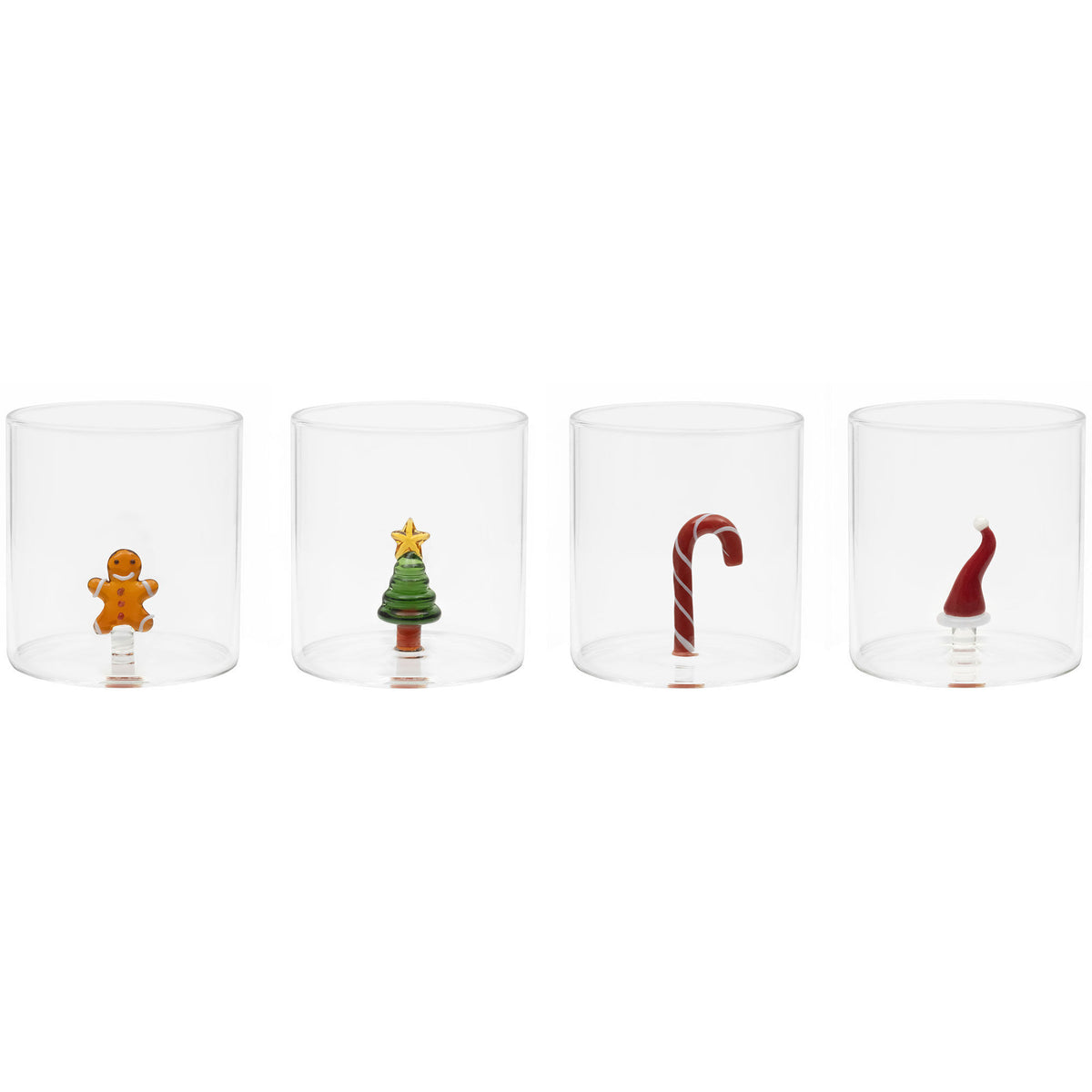 Sæt med fire Essentials tumblerglas med julemotiver til gløgg, juice og dessert