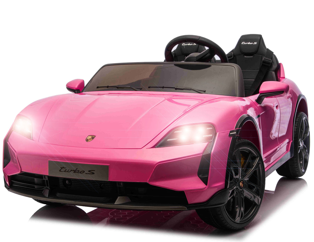 Pink Porsche Taycan Turbo S elbil til børn fra Megaleg med lædersæde