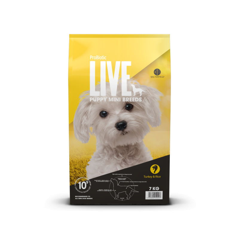 Pose med ProBiotic LIVE Puppy MINI Breeds hvalpefoder med kalkun, 2 kg