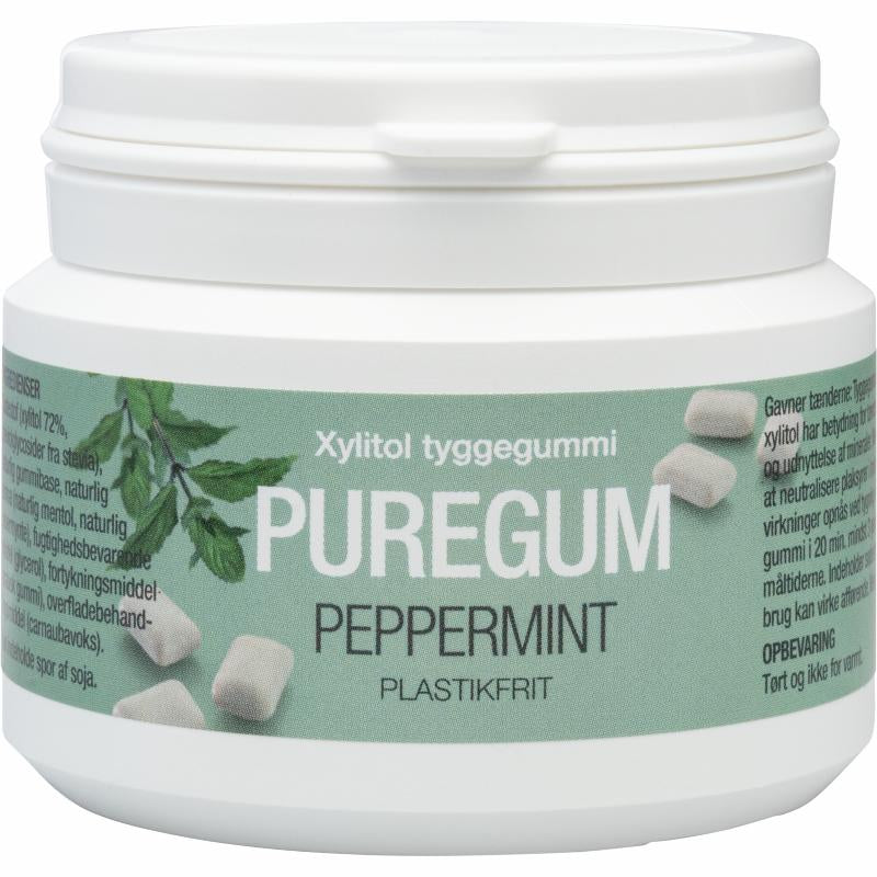Pakke med Natur Drogeriet PureGum Peppermint plantebaseret tyggegummi, 50 stk.