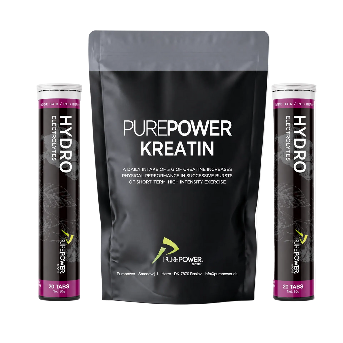 PurePower Kreatin Starter Pack med kreatin monohydrat og Hydro Rødebær