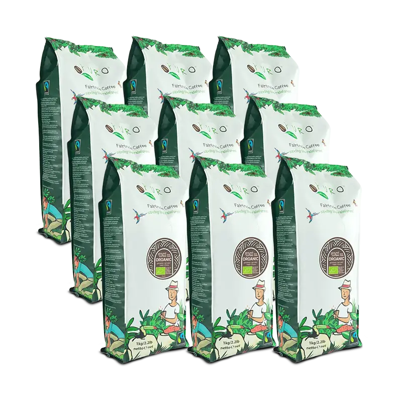 Smagskasse med Puro Organic Dark Roast filterkaffe, mørkristet Arabica, 9 kg