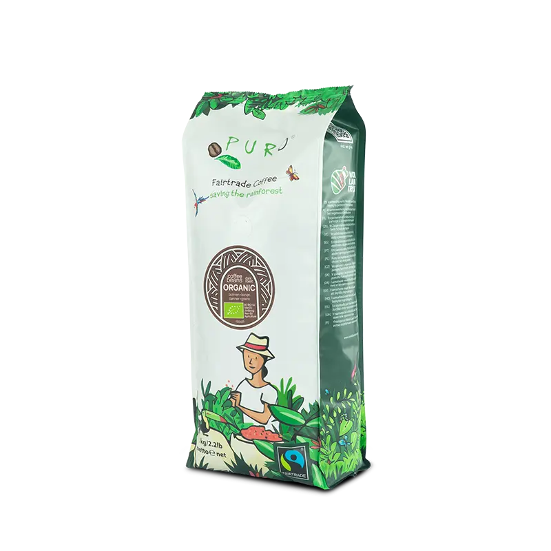Stor pakke Puro Organic Dark Roast mørkristede kaffebønner, 9 kg