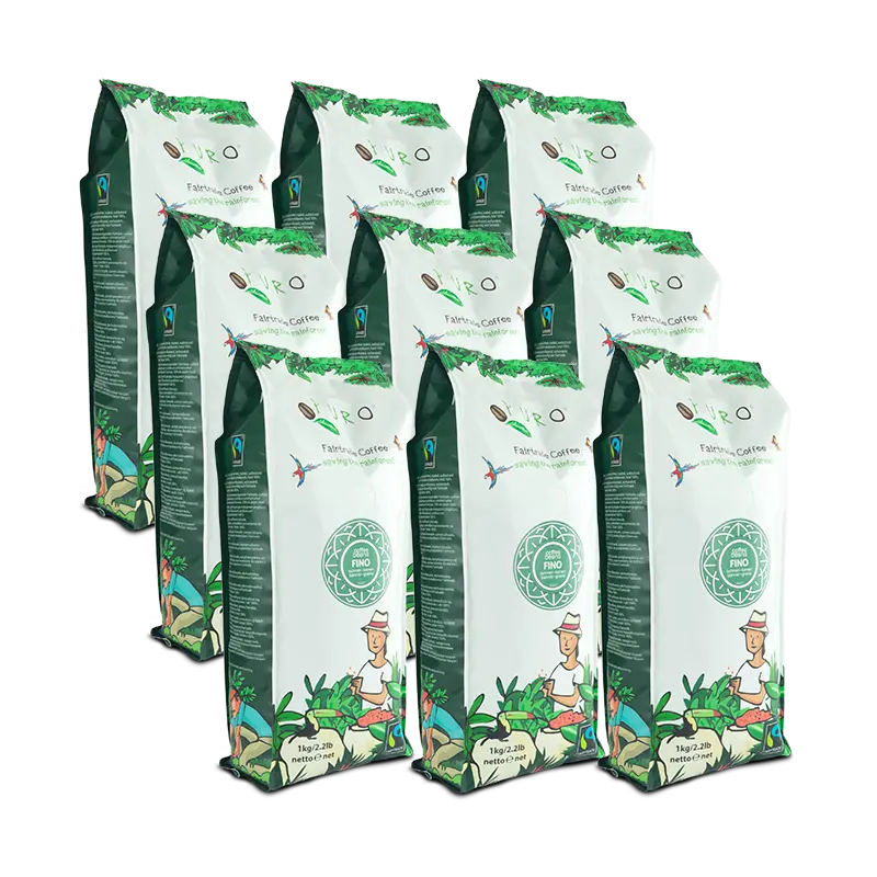 Smagskasse med 9 kg Puro Fino mellemristede arabica-kaffebønner