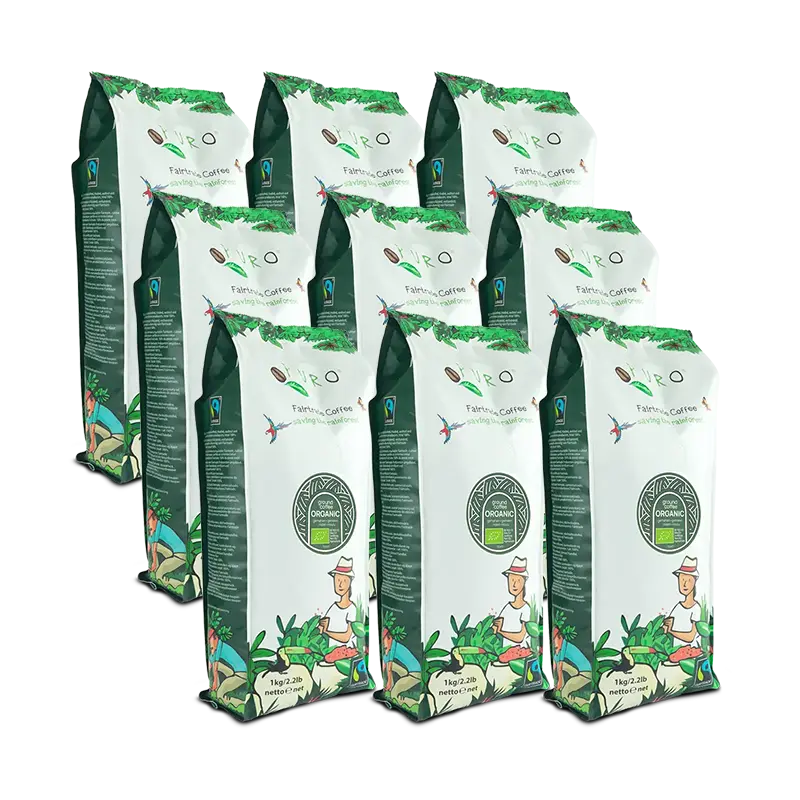 Smagskasse med formalet Puro Organic filterkaffe, mellemristet Arabica, 9 kg