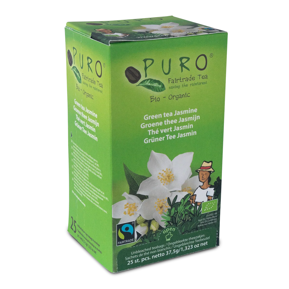 Puro Grøn Jasmin te i breve med jasminblomster