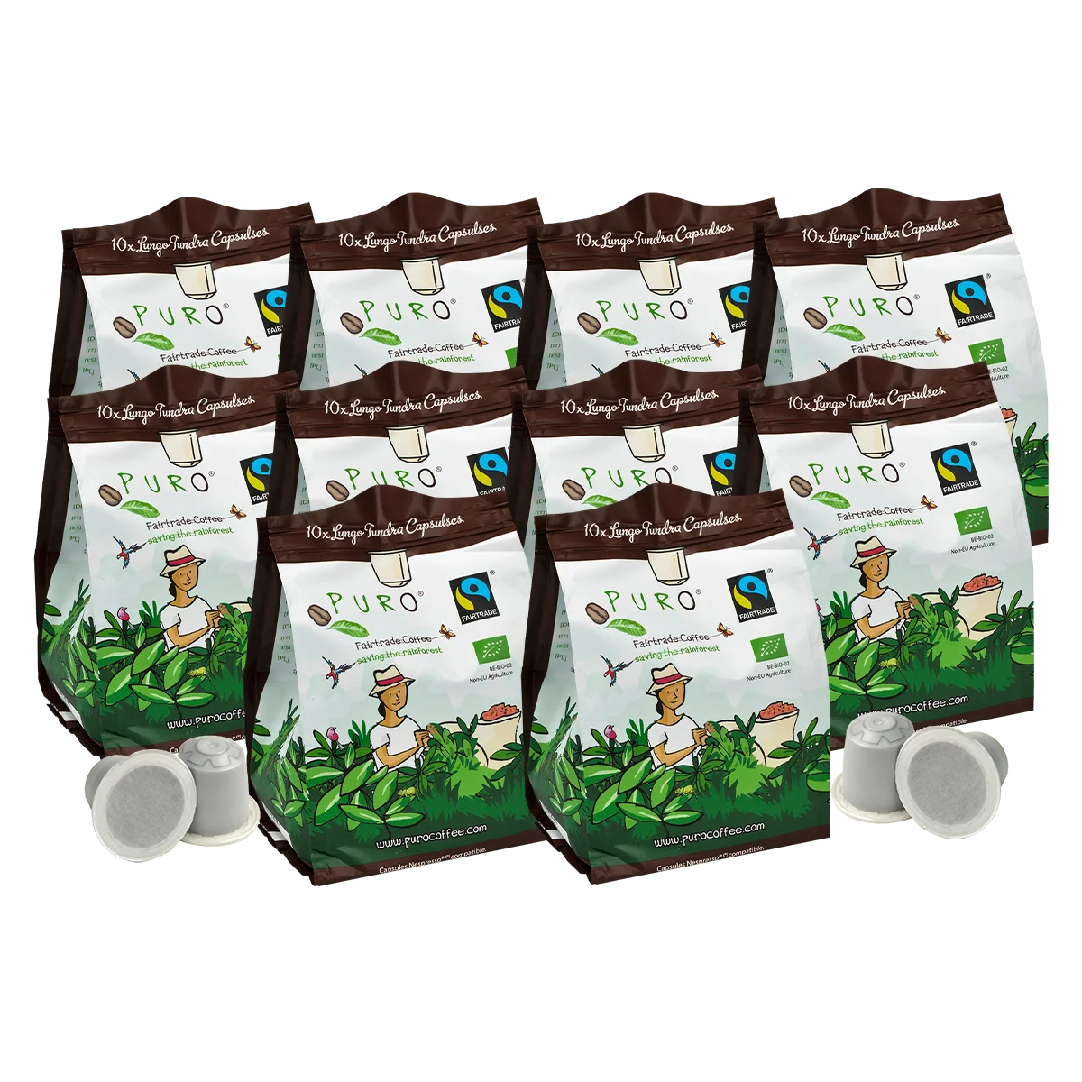 Puro Tundra lungo kaffekapsler, stor pakke med 100 stk.