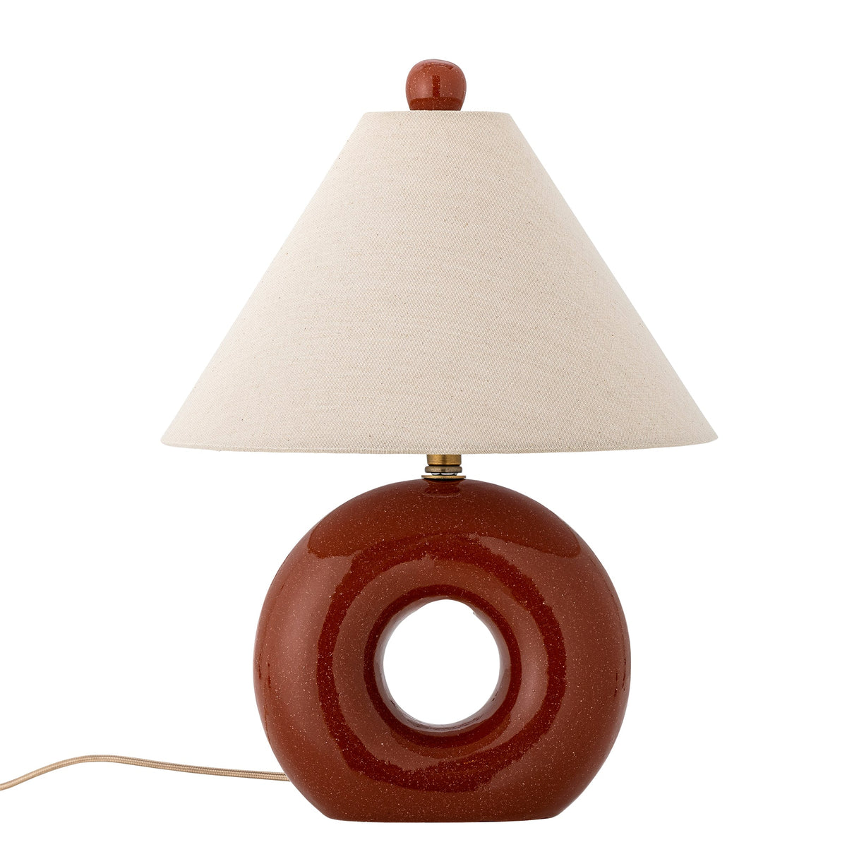 Rød Panja bordlampe i stentøj fra Bloomingville med rund udskæring i foden