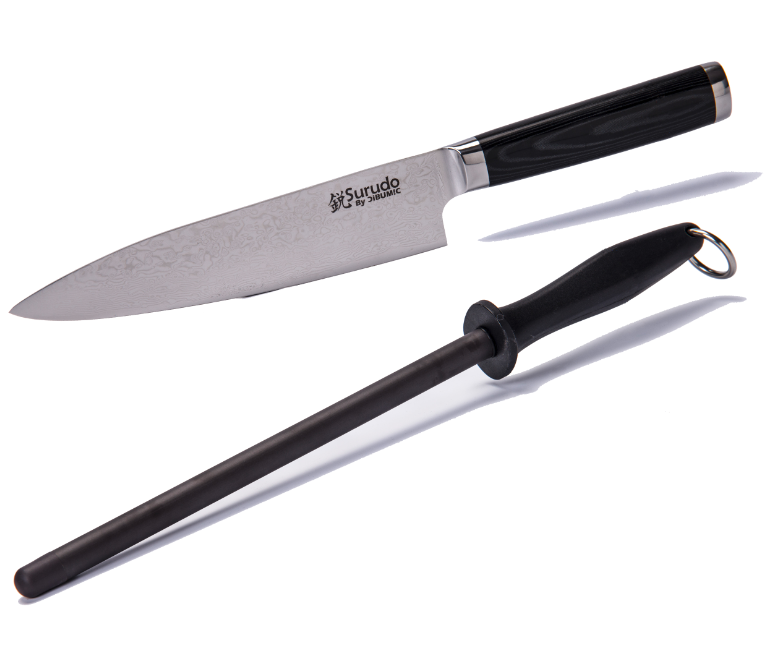 Sæt: Surudo chef kniv og strygestål m. glat overflade fra Cibumic