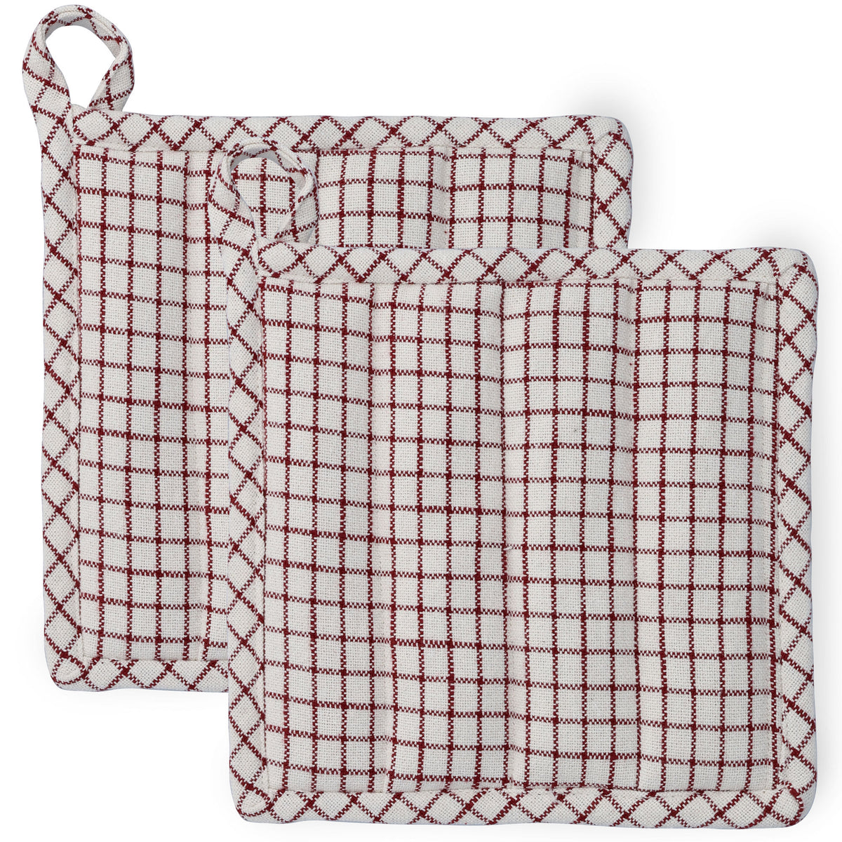 To ternede grydelapper fra Rosendahl Textiles Garn i terrakotta og hvid, 22 x 22 cm