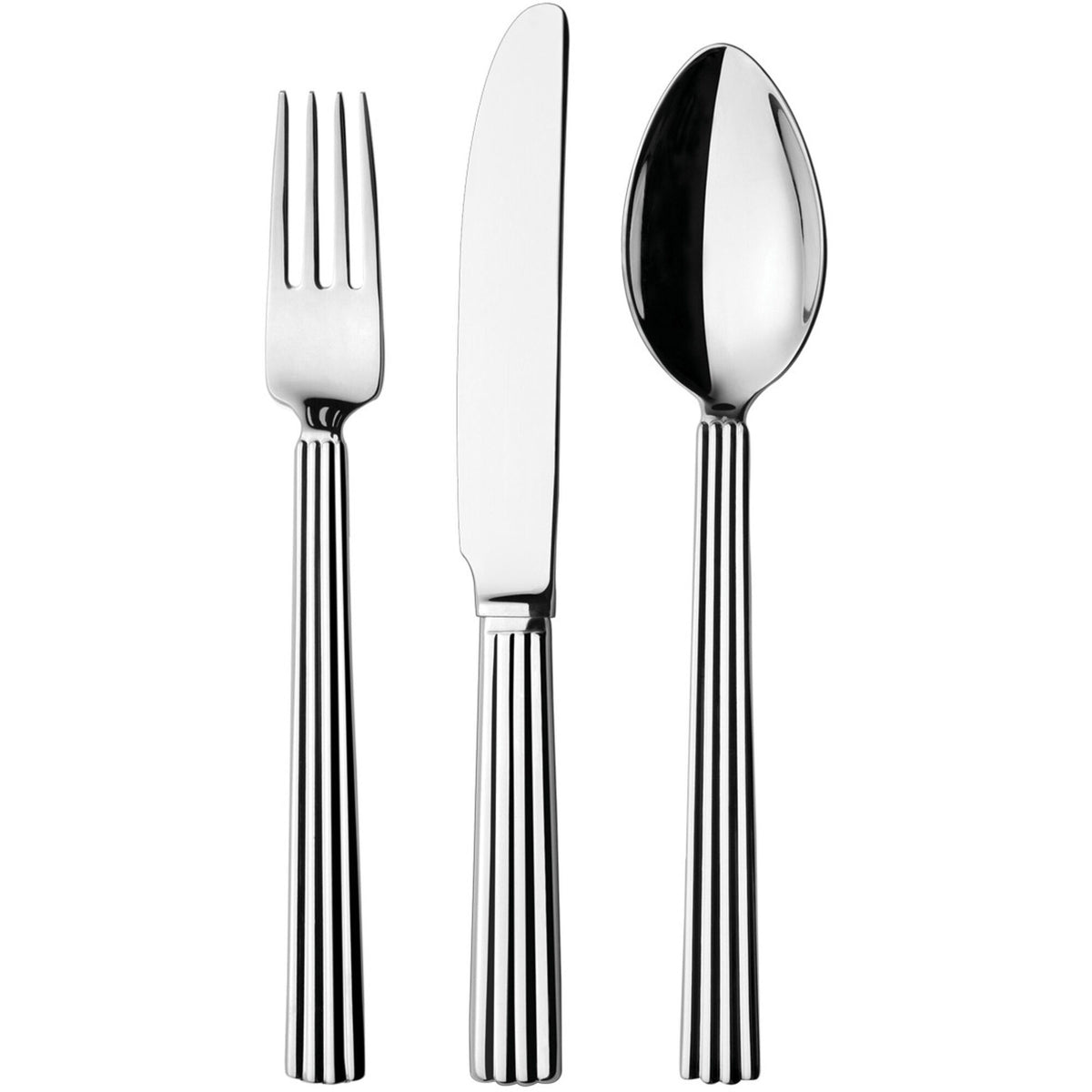 Georg Jensen Bernadotte børnebestik med gaffel, kniv og ske i blankpoleret rustfrit stål