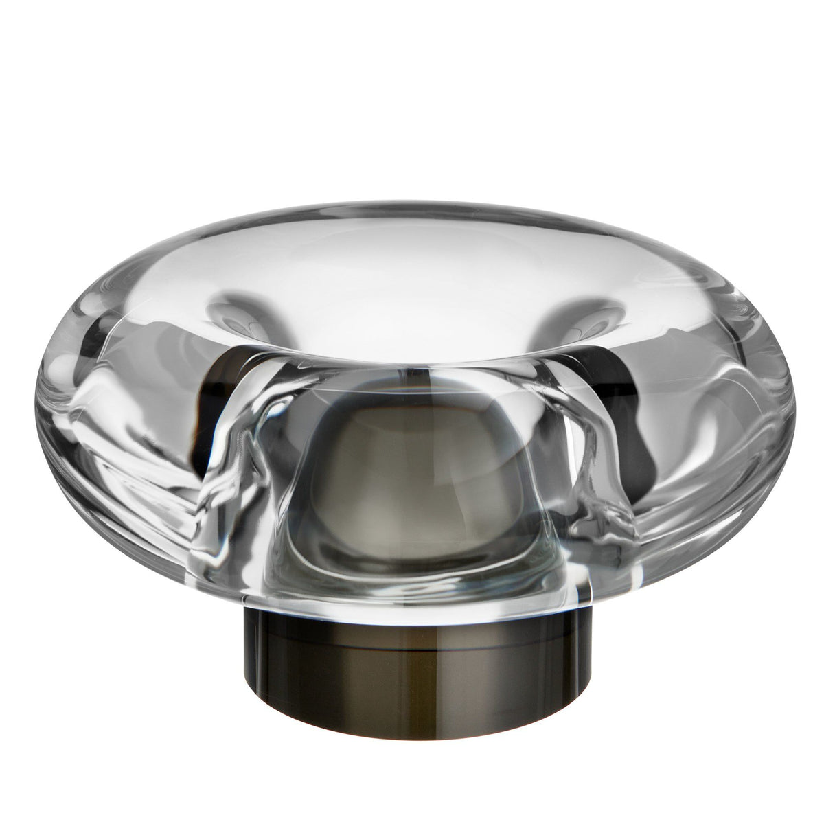 Grå Orion fyrfadsstage i glas fra Kosta Boda, højde 63 mm