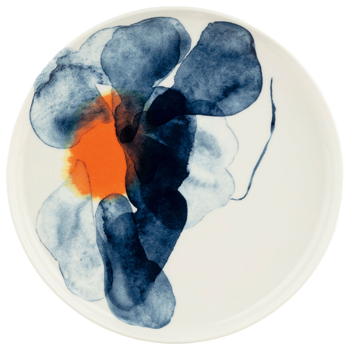 Marimekko Valssi tallerken 25 cm med blomstermotiv i hvid, blå og orange