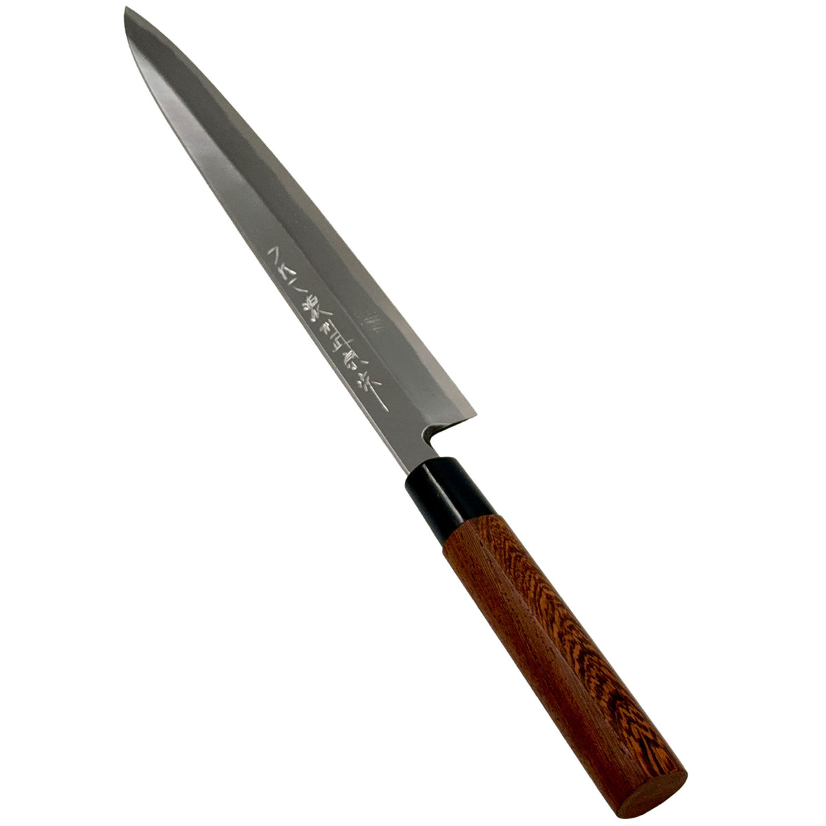 Fuji Bluesteel Yanagiba trancherkniv med 30 cm blad og mørkt træhåndtag