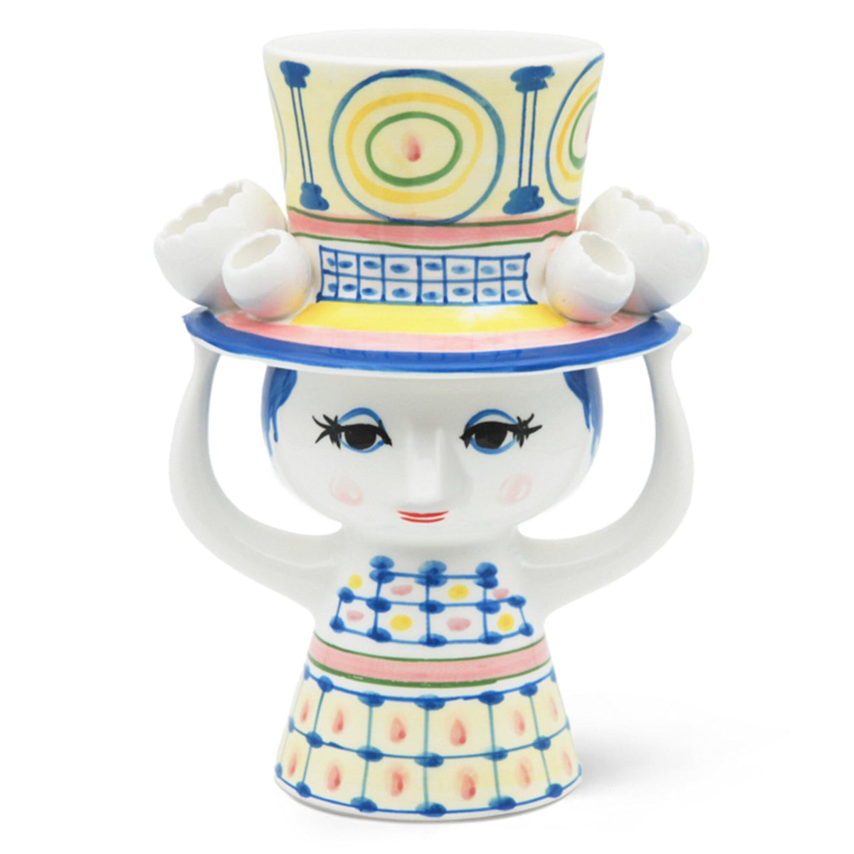 Bjørn Wiinblad Lady with hat vase i blå, 20,5 cm høj
