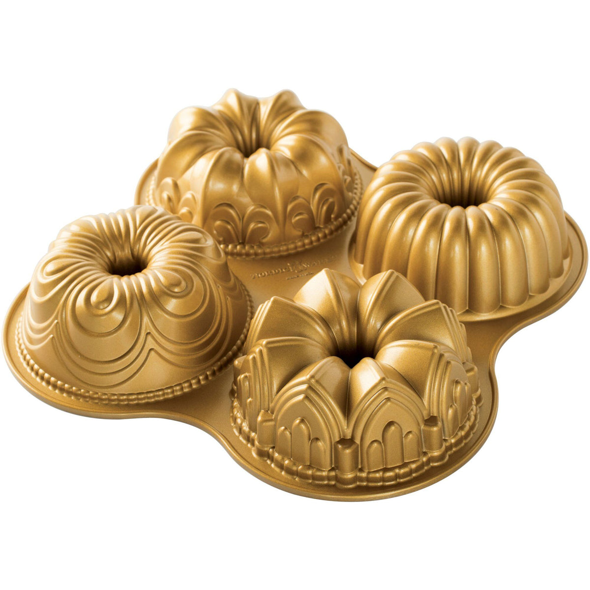 Bundt-bageform i støbt aluminium fra Nordic Ware med plads til fire kager