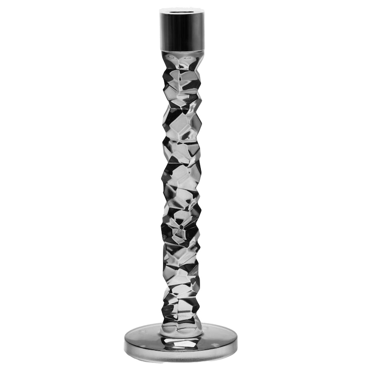 Orrefors Carat lysestage på 30 cm i antracit med detaljer i rustfrit stål